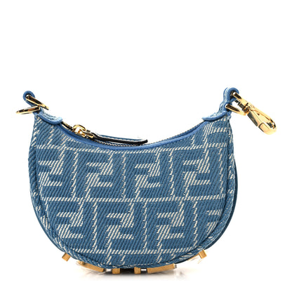 Fendi Denim Effect Fabric Jacquard FF 1974 Nano Fendigraphy Hobo Charm Blue White 1 of 10