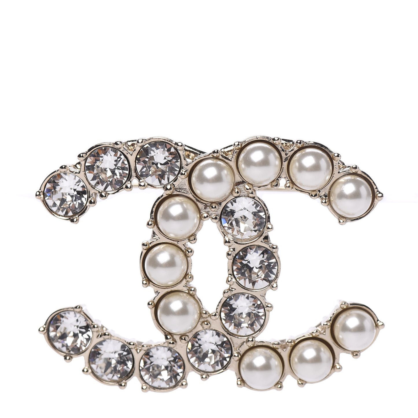 Crystal Pearl CC Dazzling Domino Brooch Gold