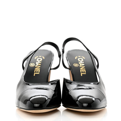 Chanel Patent Calfskin Cap Toe CC Slingback Pumps 39.5 Black 3 of 9