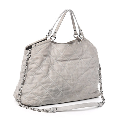 Chanel Iridescent Calfskin Diamond Stitched CC Shopping Tote Gris Clair 3 of 15