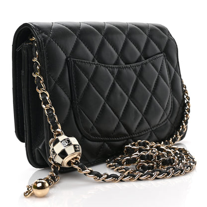 Chanel Lambskin Enamel Quilted Pearl Crush Wallet On Chain WOC Black 3 of 9