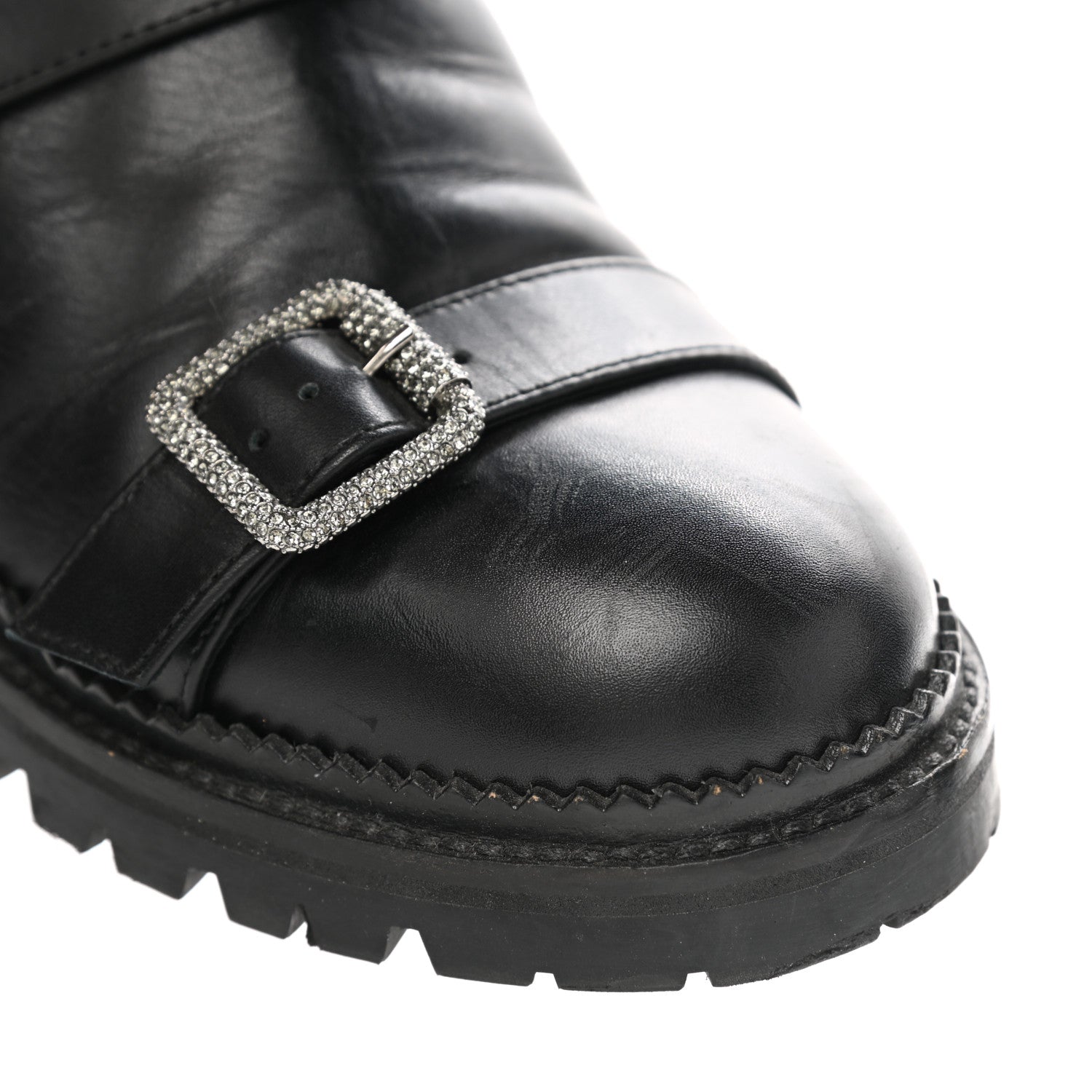 Jimmy Choo Calfskin Crystal Buckle Hank Boots 38 Black 8 of 11