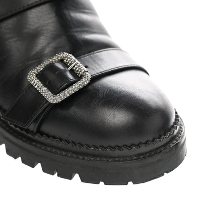 Jimmy Choo Calfskin Crystal Buckle Hank Boots 38 Black 8 of 11