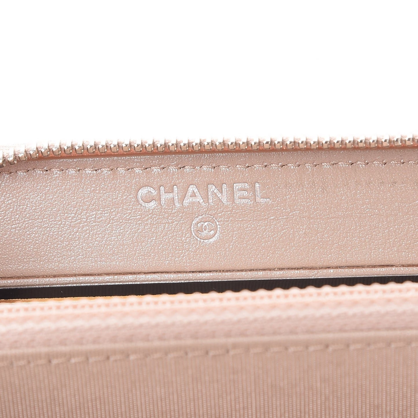 Metallic Caviar Chevron Quilted Small Zip Around Wallet Light Gold