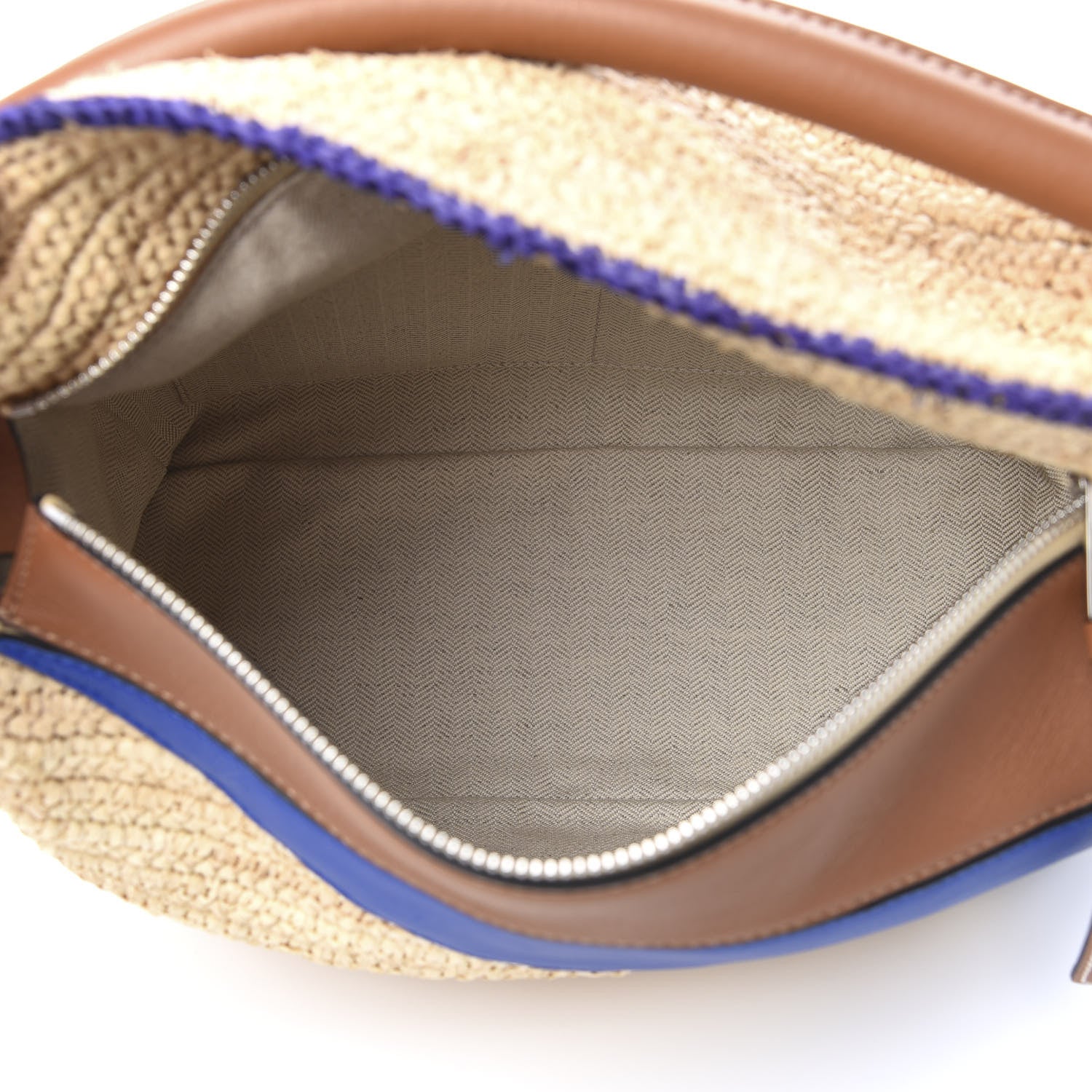 Loewe Calfskin Raffia Paula's Ibiza Medium Puzzle Bag Blue Tan 6 of 10
