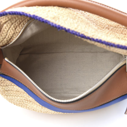 Loewe Calfskin Raffia Paula's Ibiza Medium Puzzle Bag Blue Tan 6 of 10