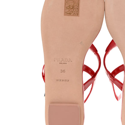 Prada Vernice Metal Triangle Logo Slingback Flat Thong Sandals 36 Rosso 6 of 7
