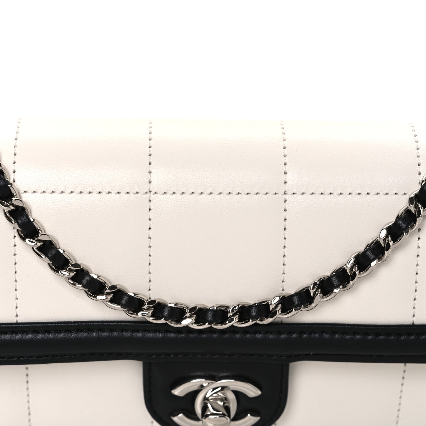 Lambskin Calfskin Small Chocolate Bar Flap Bag White Black