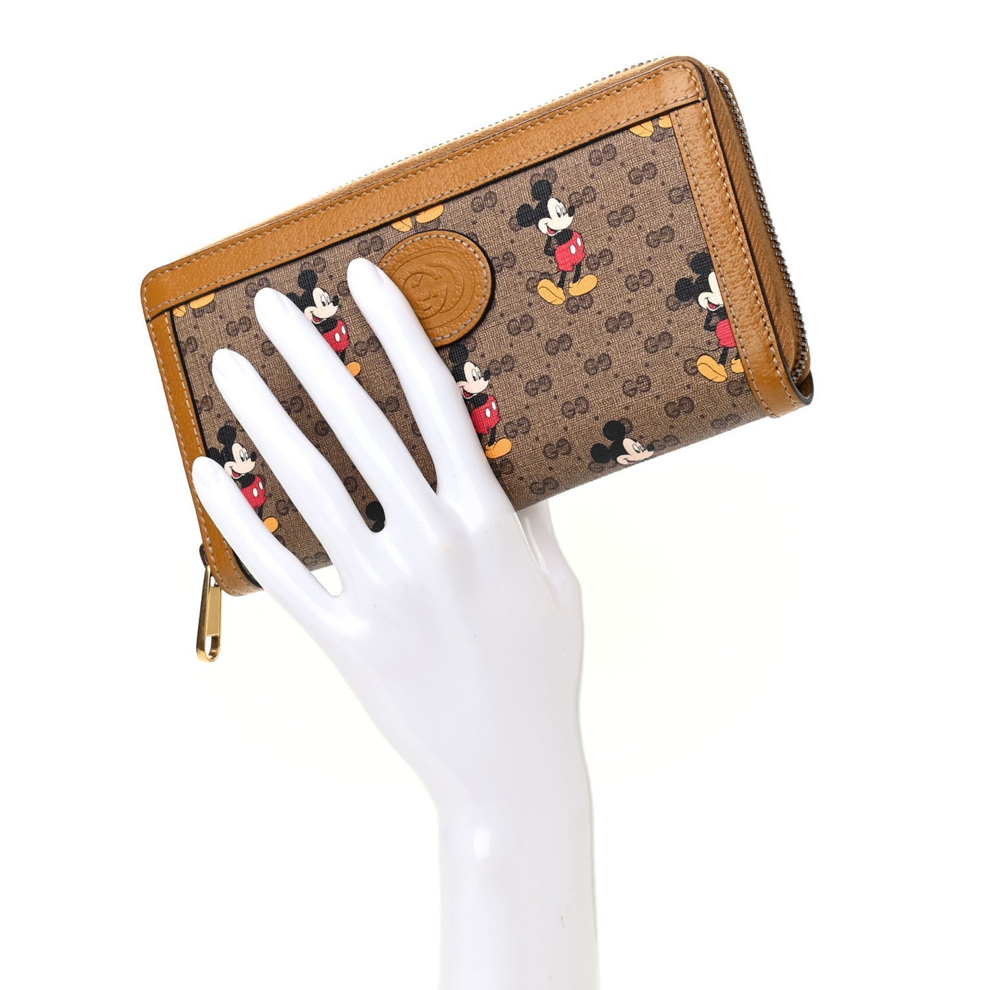 X DISNEY Mini Vintage GG Supreme Monogram Mickey Mouse Zip Around Wallet Beige Vintage Sun Oil