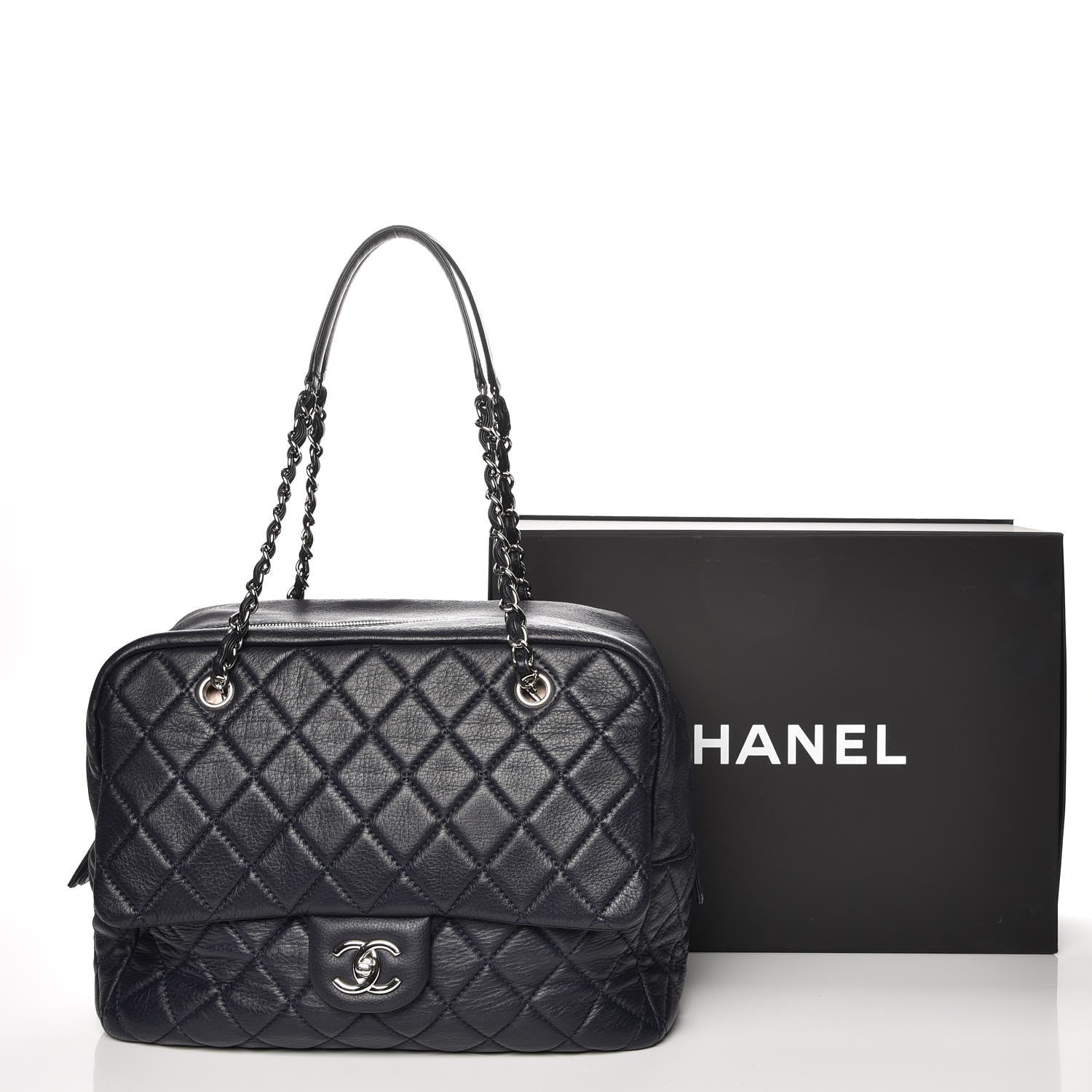 Chanel Washed Lambskin Quilted Travel Flap Tote Navy 8 of 8