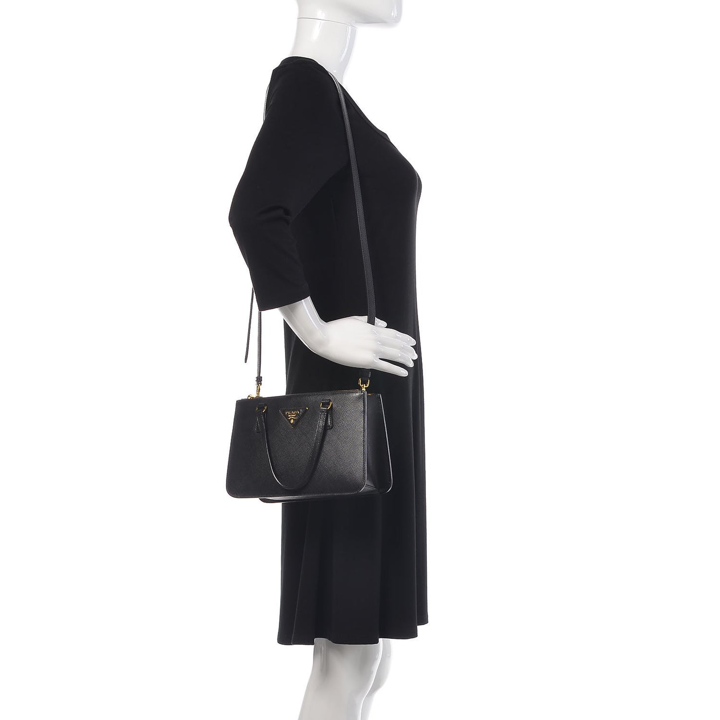 Saffiano Mini Double Zip Tote Black