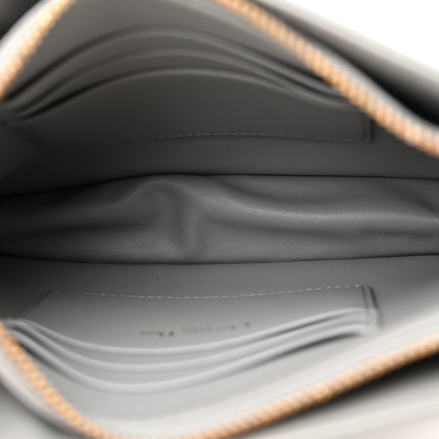 Calfskin Cannage Caro Zipped Pouch With Chain Grey