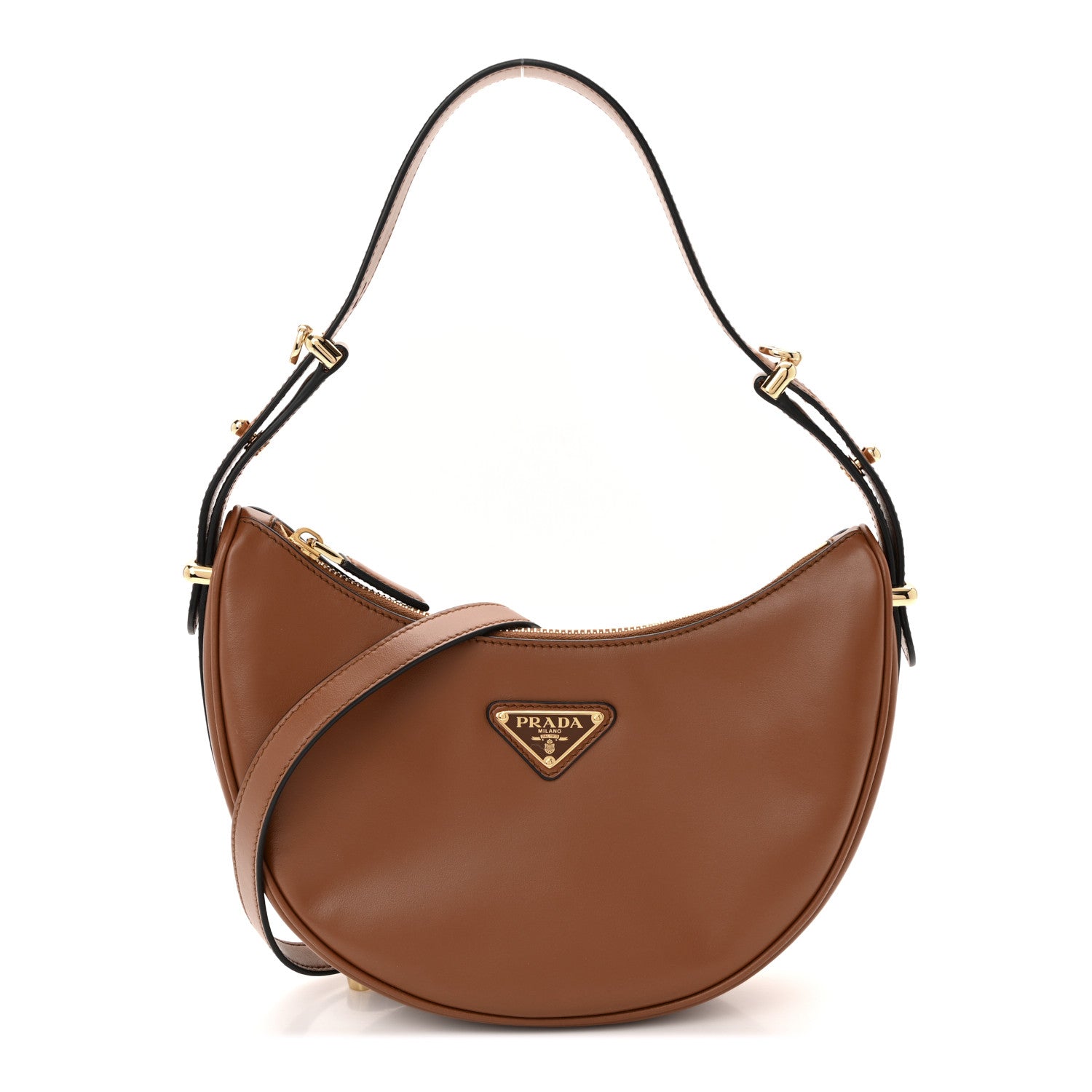 Prada Soft Calfskin Small Arque Shoulder Bag Cognac 1 of 11