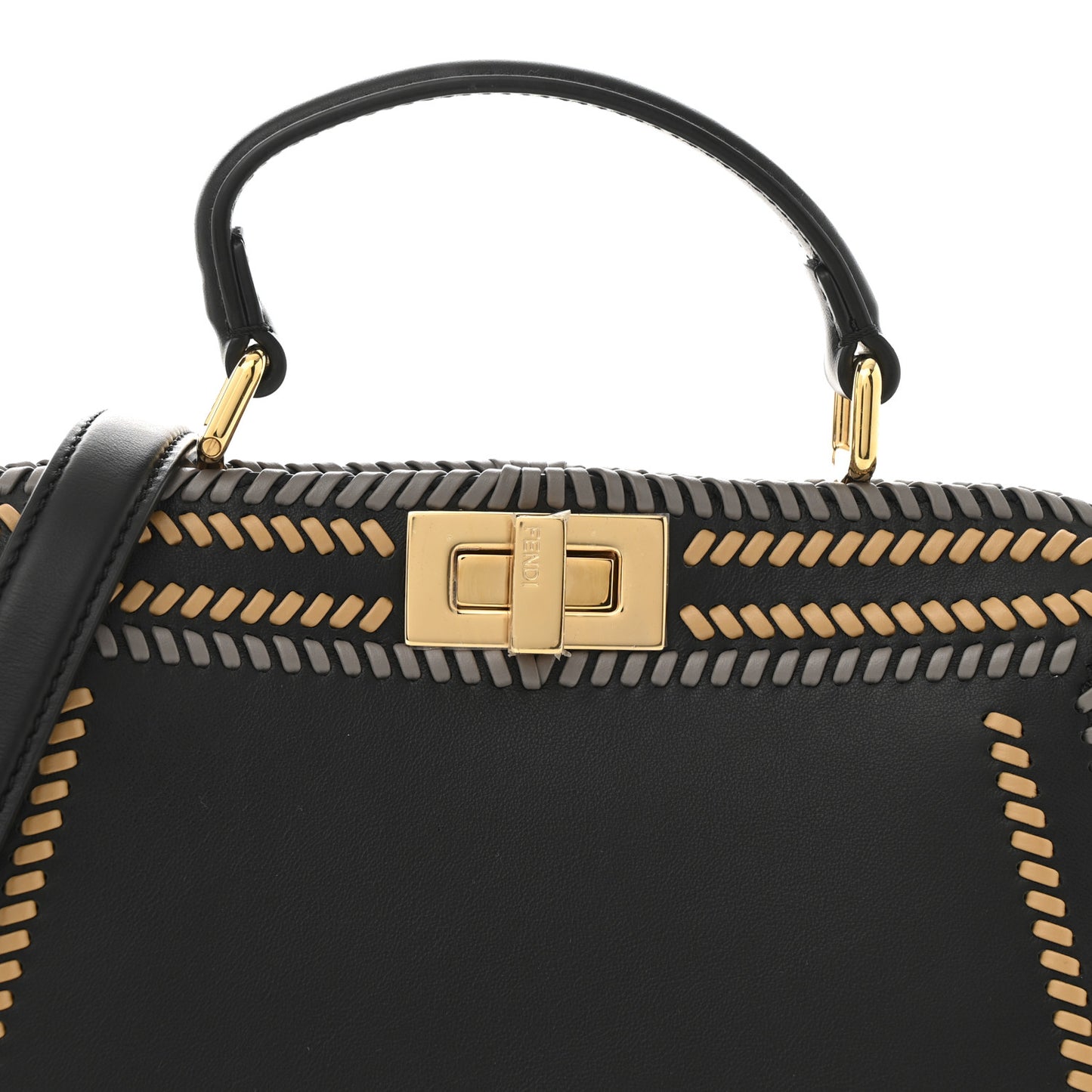 Vitello Grace Shiny Nappa Helix Woven Small Peekaboo I SEE U Satchel Black Multicolor