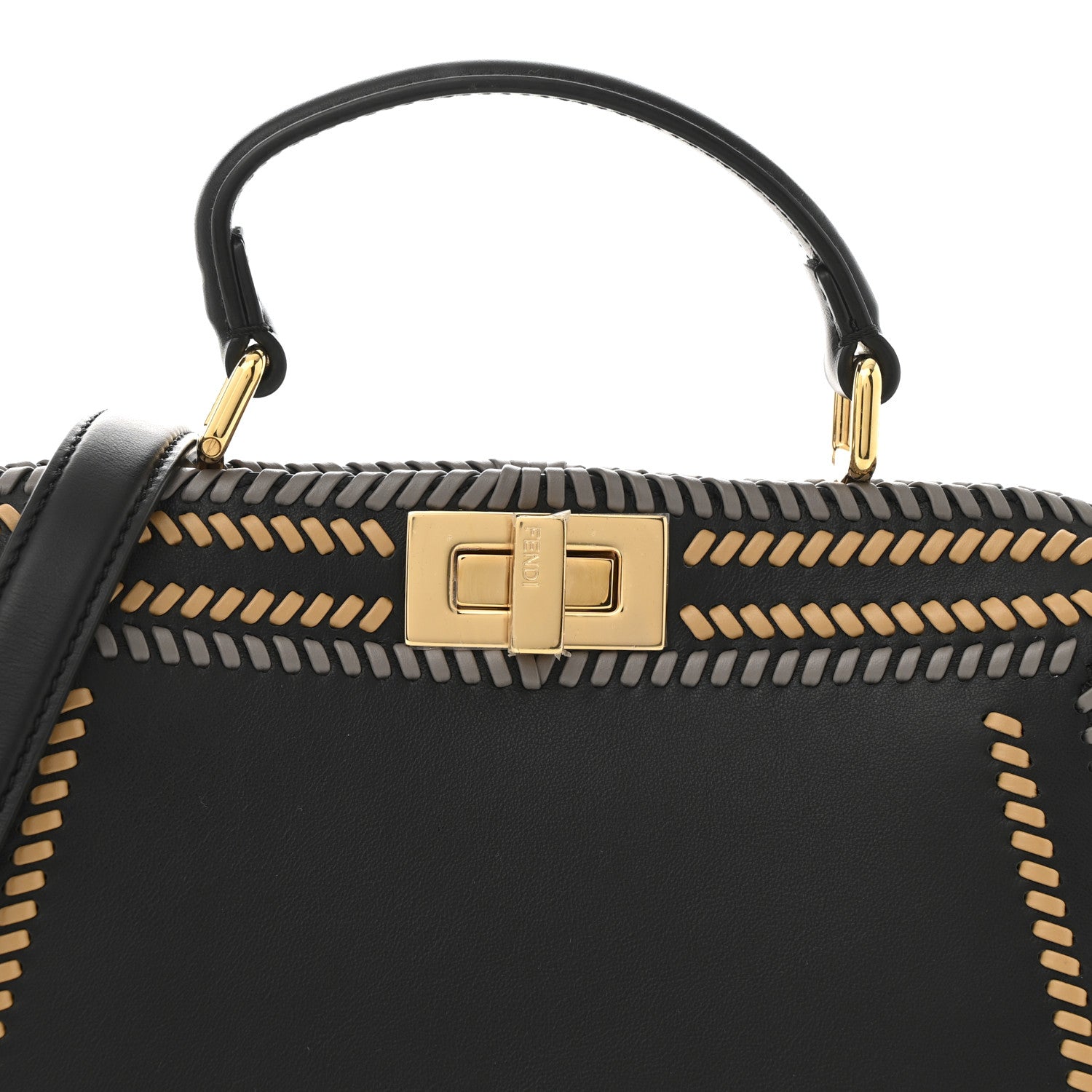 Fendi Vitello Grace Shiny Nappa Helix Woven Small Peekaboo I SEE U Satchel Black Multicolor 8 of 11