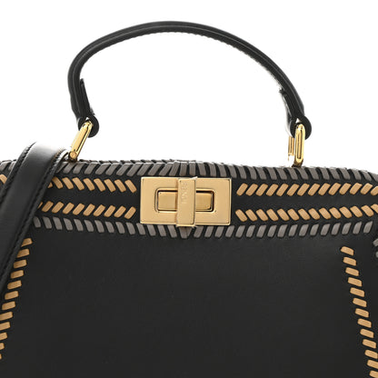 Fendi Vitello Grace Shiny Nappa Helix Woven Small Peekaboo I SEE U Satchel Black Multicolor 8 of 11