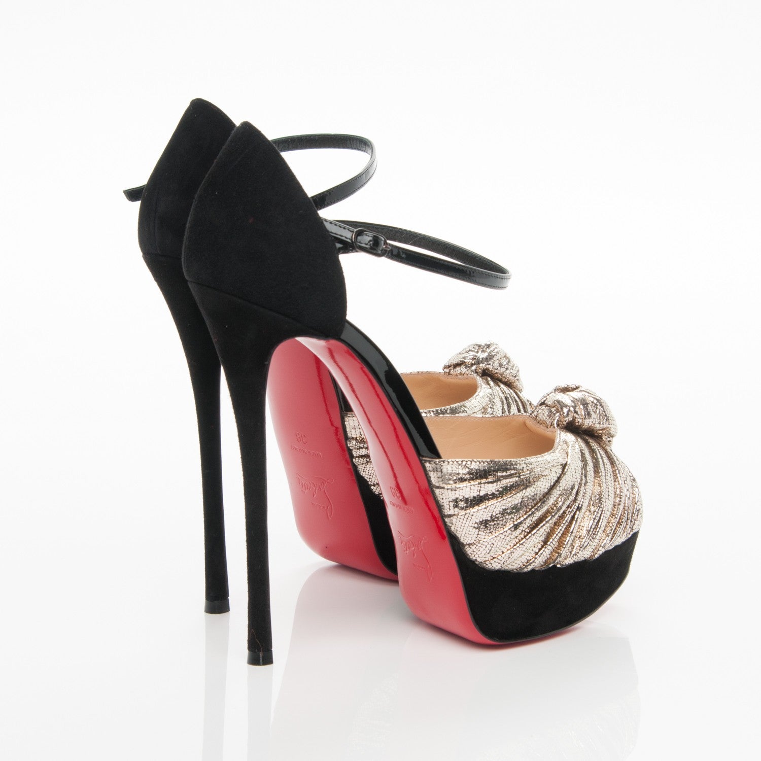 Christian Louboutin Lame Patent Veau Velours Marchavekel 150 Platform Sandals 39 Platine 4 of 7