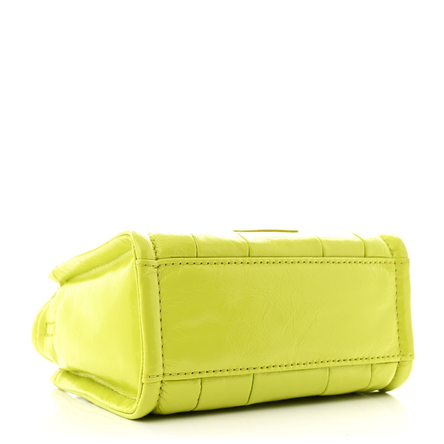 Marc Jacobs Shiny Crinkled Calfskin Mini The Tote Bag Acid Lime 4 of 11