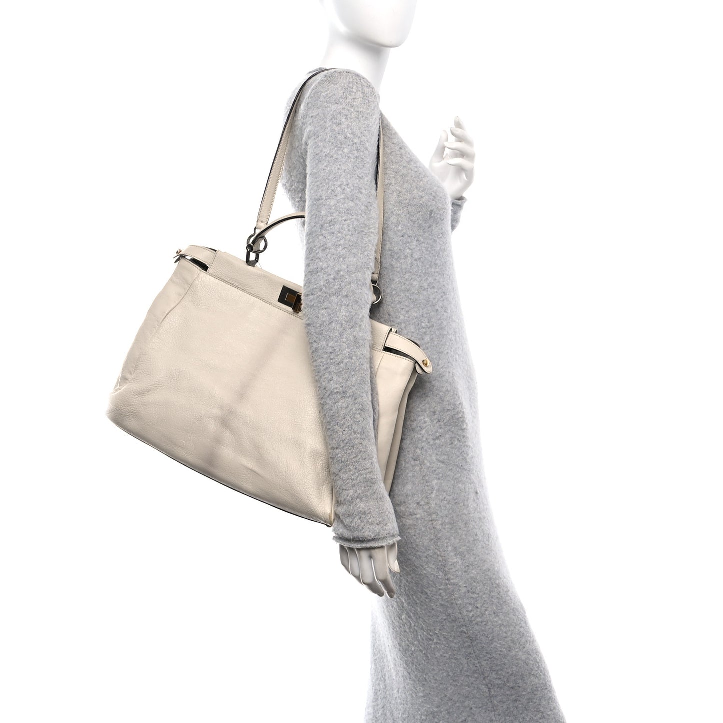 Goatskin Elaphe Large Peekaboo Iconic Satchel Latte Natural