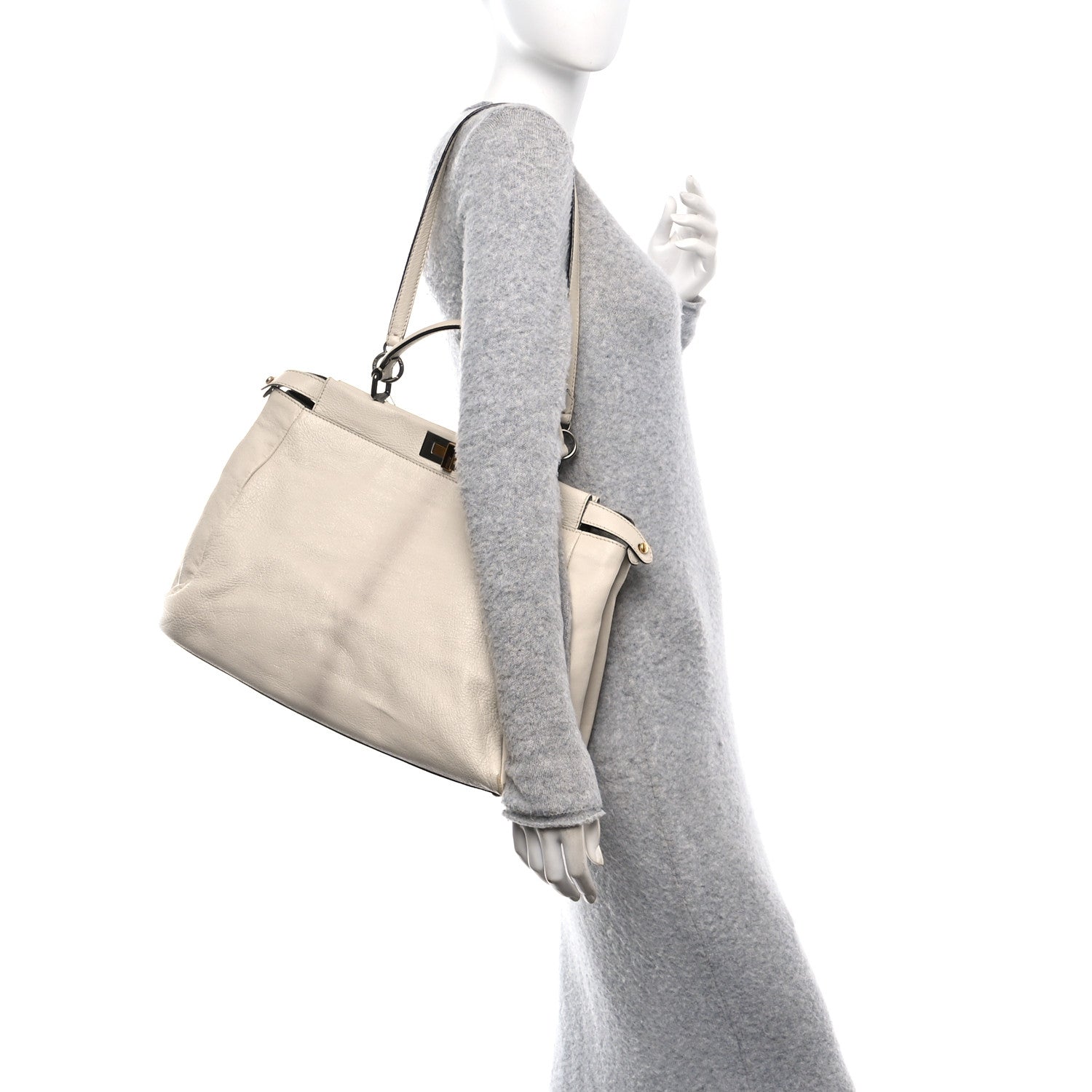 Fendi Goatskin Elaphe Large Peekaboo Iconic Satchel Latte Natural 2 of 10