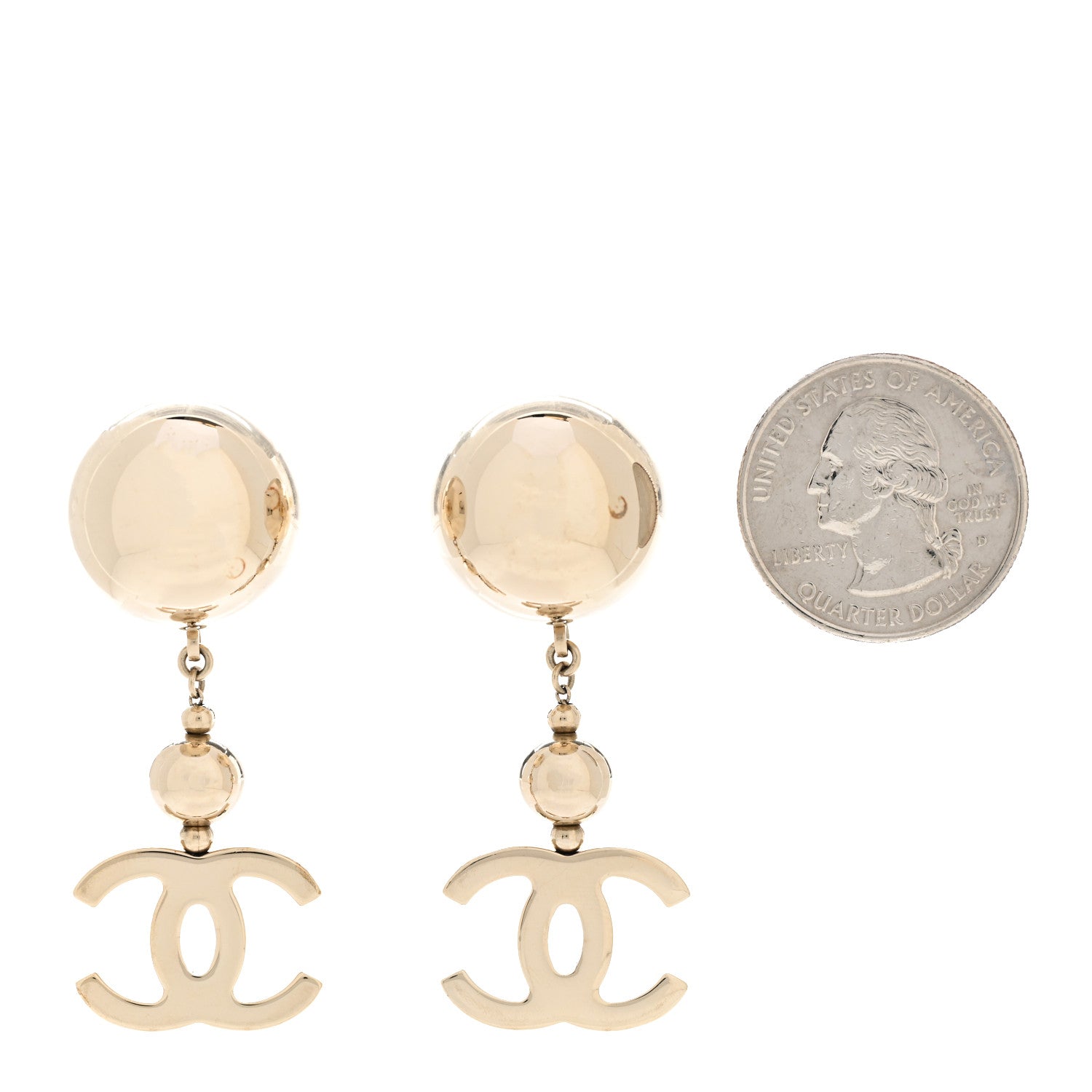 Chanel Metal CC Single Bead Drop Earrings Gold 2 of 8