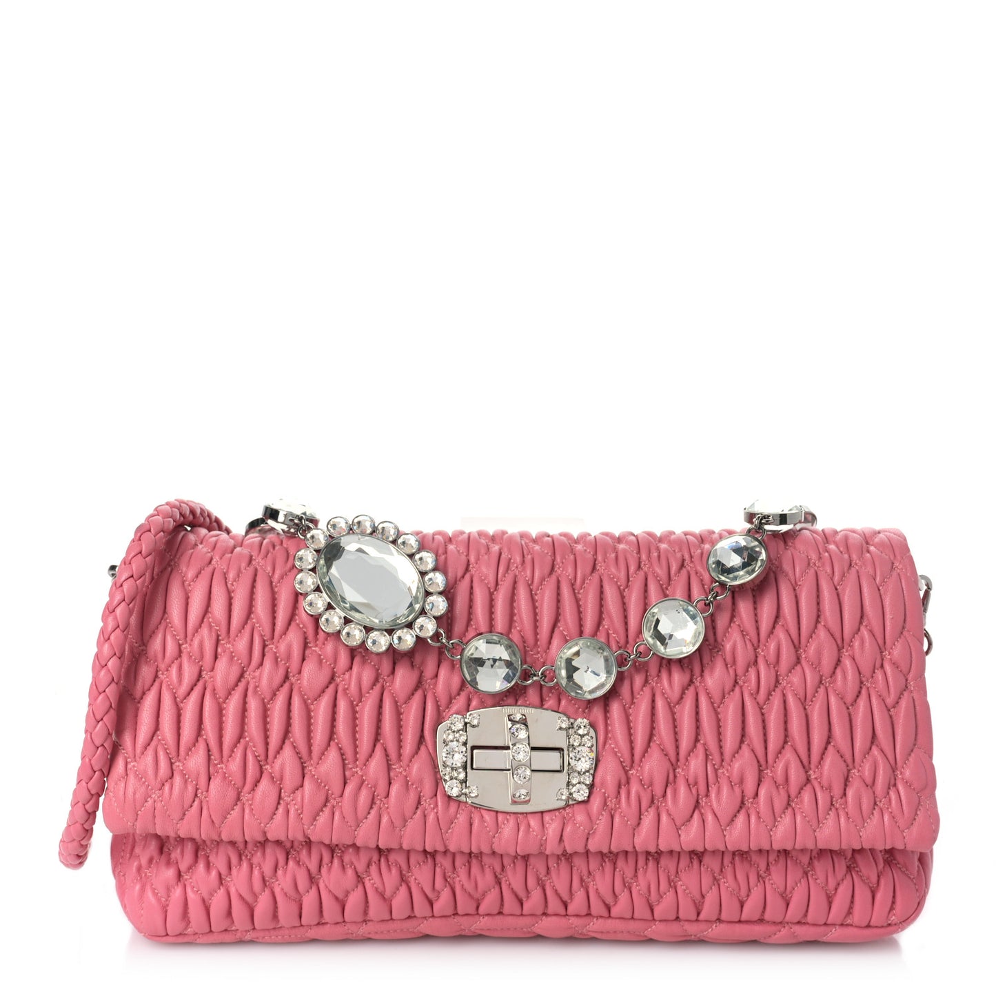 Nappa Matelasse Crystal Flap Clutch Geranio