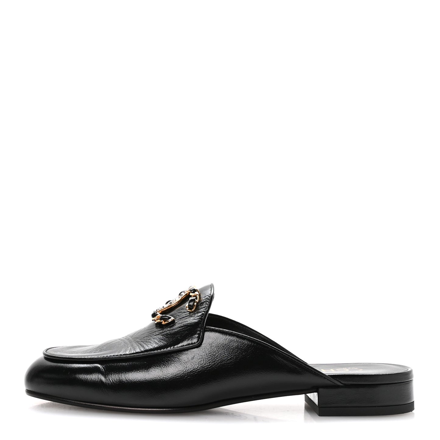 Shiny Calfskin Crystal CC Mules 39 Black