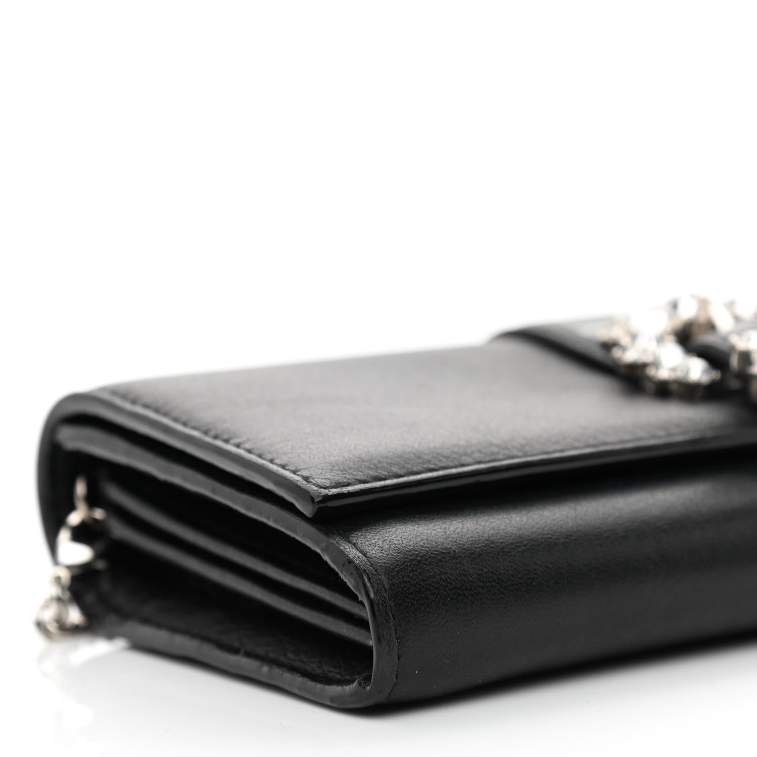 Jimmy Choo Calfskin Crystal Cheri Wallet on Chain Bag Black