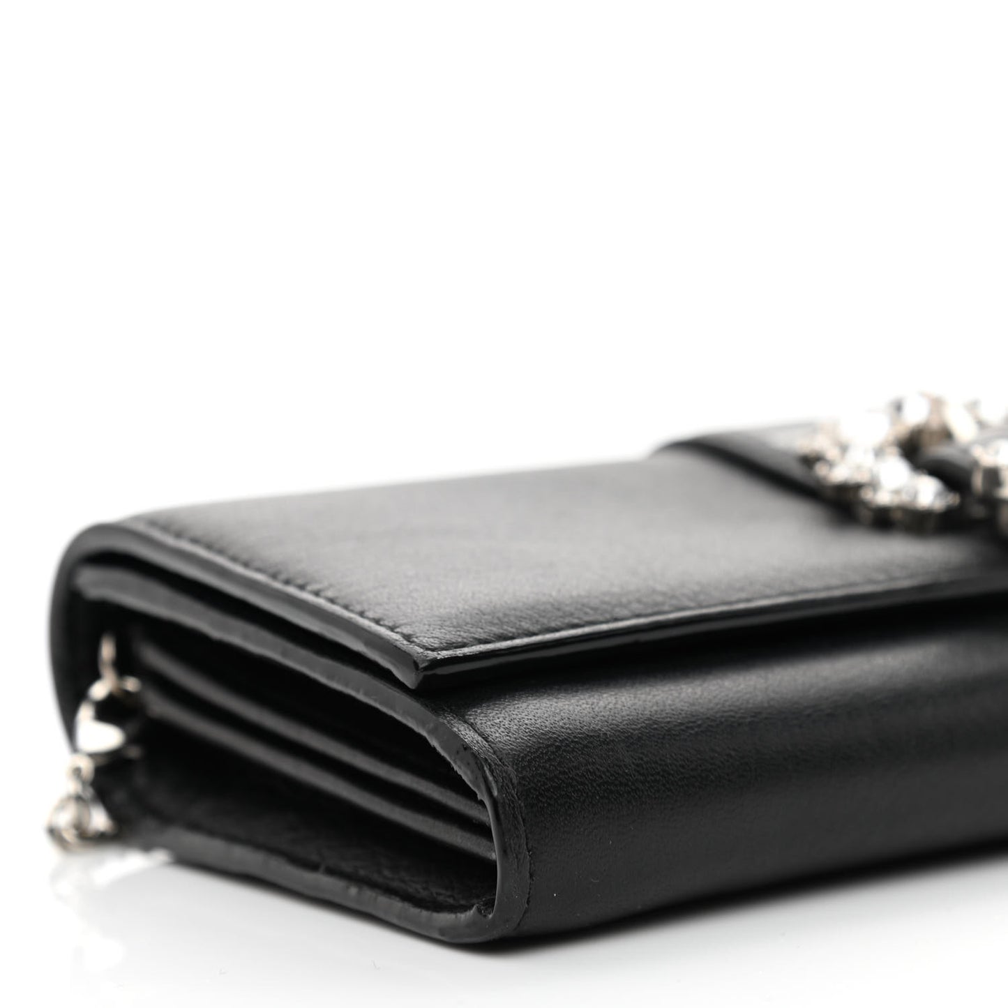 Calfskin Crystal Cheri Wallet on Chain Bag Black