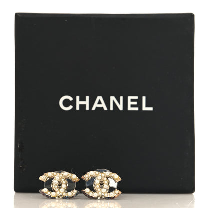 Chanel Pearl Crystal CC Earrings Light Gold 5 of 5