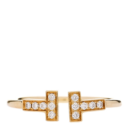 Tiffany 18K Yellow Gold Diamond T Wire Ring 60 9 1 of 5