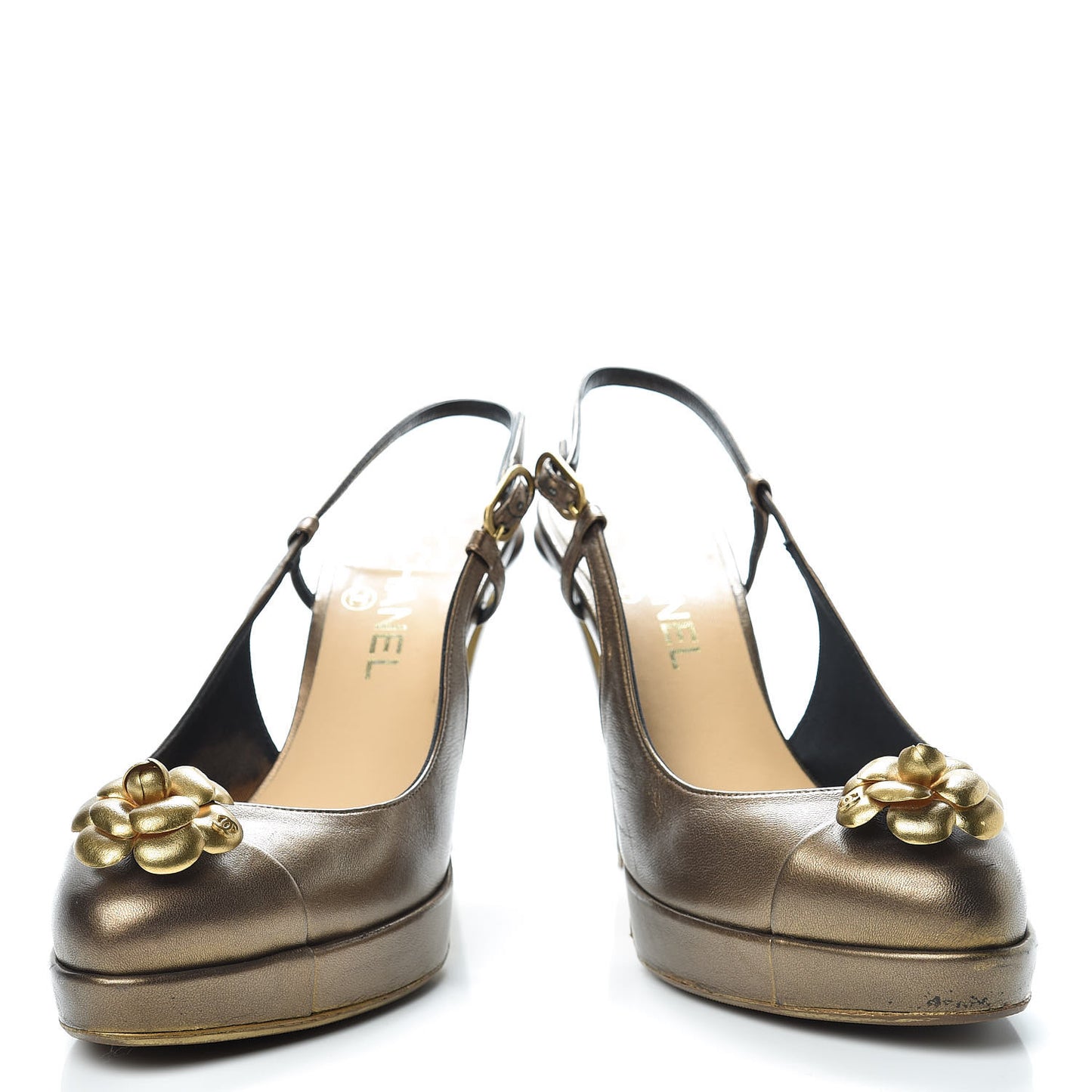 Lambskin Camellia Sling Back Pumps 39 Bronze