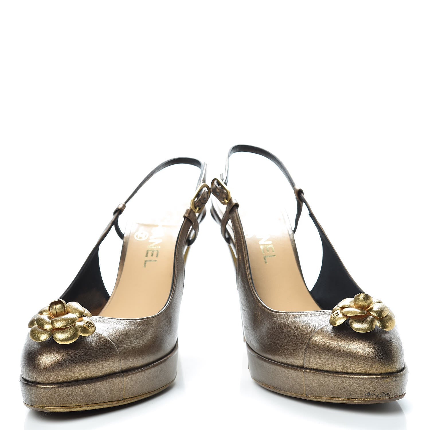 Chanel Lambskin Camellia Sling Back Pumps 39 Bronze 6 of 21