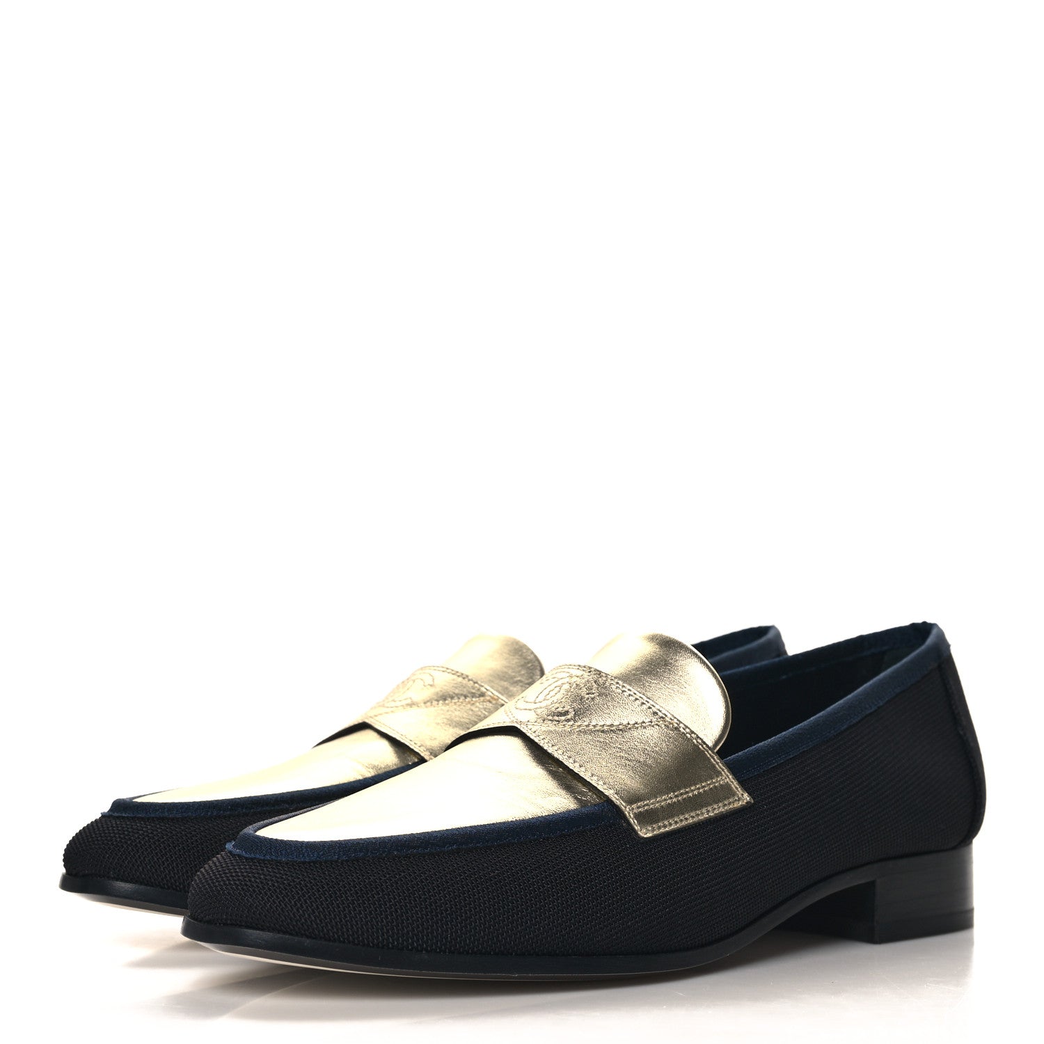 Chanel Iridescent Lambskin Fabric CC Mocassins 37.5 Gold Black 4 of 10