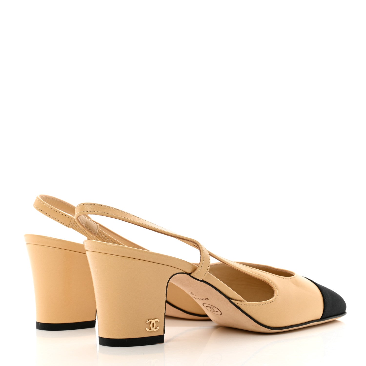 Chanel Lambskin Grosgrain Cap Toe CC Slingback Pumps 36 Beige Black 4 of 8