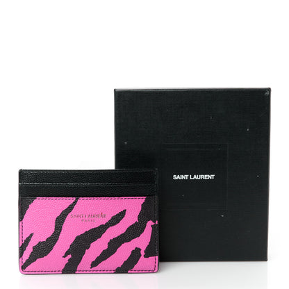 Saint Laurent Calfskin Zebra Print Credit Card Case Fuchsia Black 9 of 9