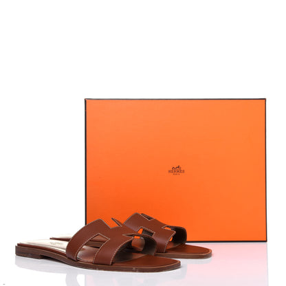 Hermes Box Calfskin Oran Sandals 38.5 Gold 16 of 16