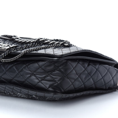 Chanel Calfskin Tweed Enchained XL Boy Flap Black 9 of 10
