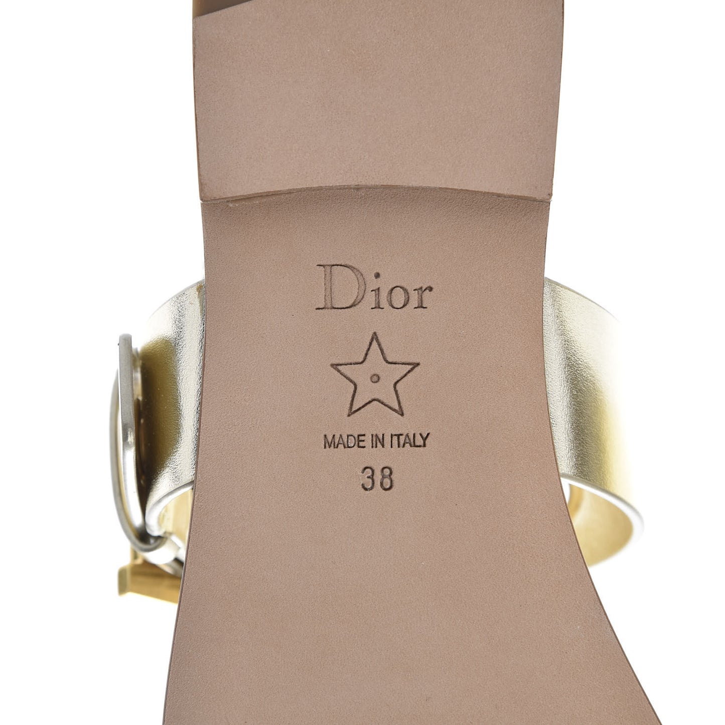 Laminated Calfskin D-Dior Slide Flat Sandals 38 Pale Gold