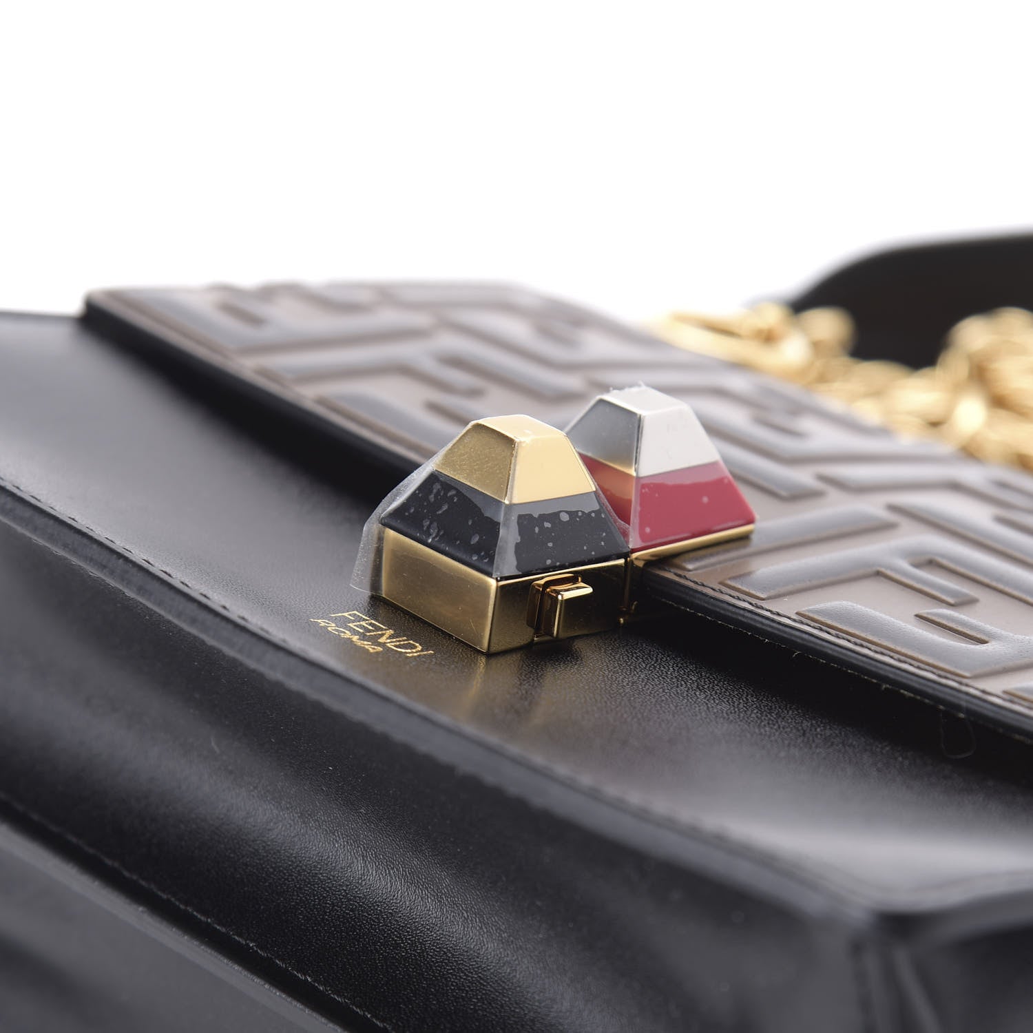 Fendi Vitello Liberty Bi-Color FF 1974 Embossed Small Kan I Shoulder Bag Black Maya 12 of 12