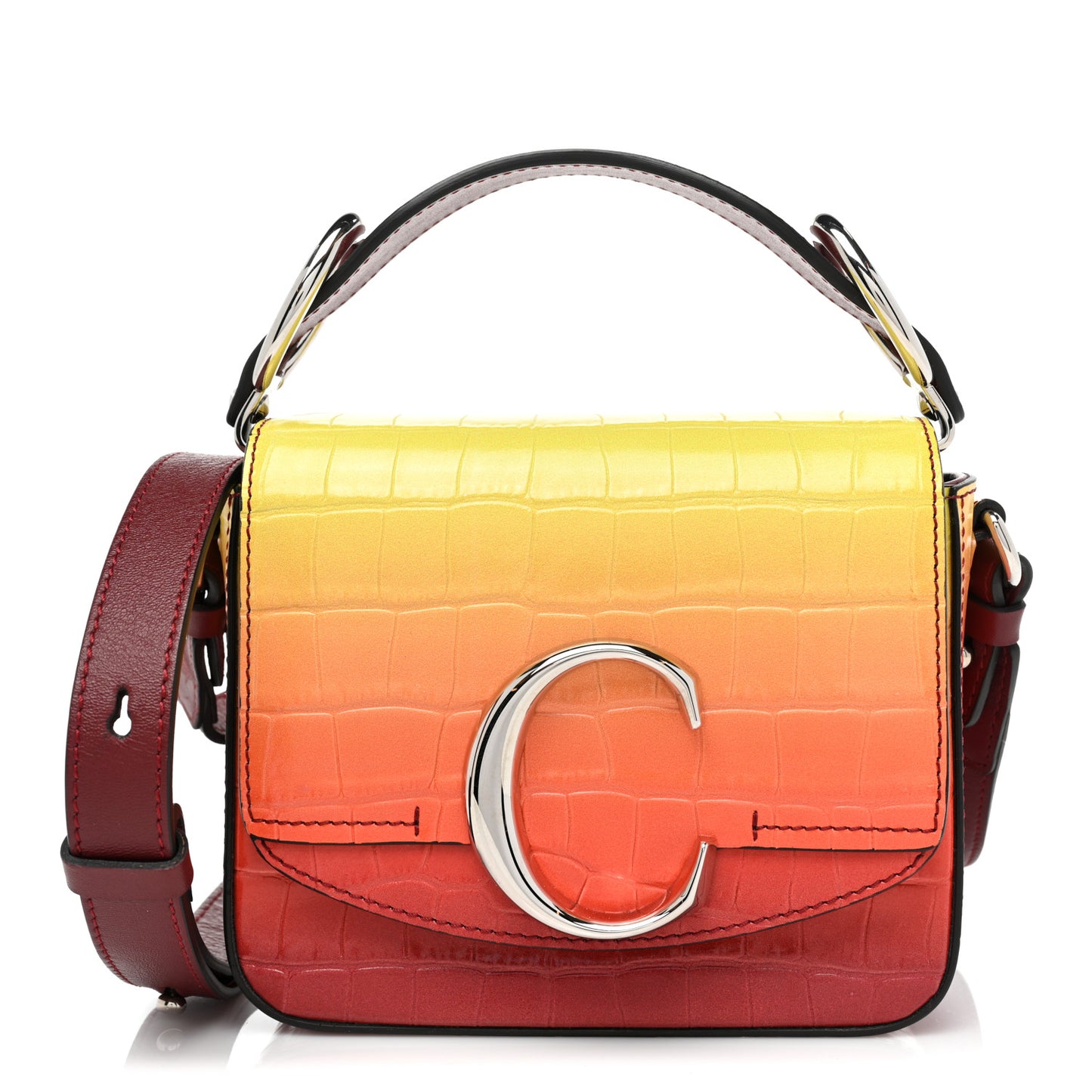 Calfskin Crocodile Embossed Mini C Double Carry Ombre Yellow