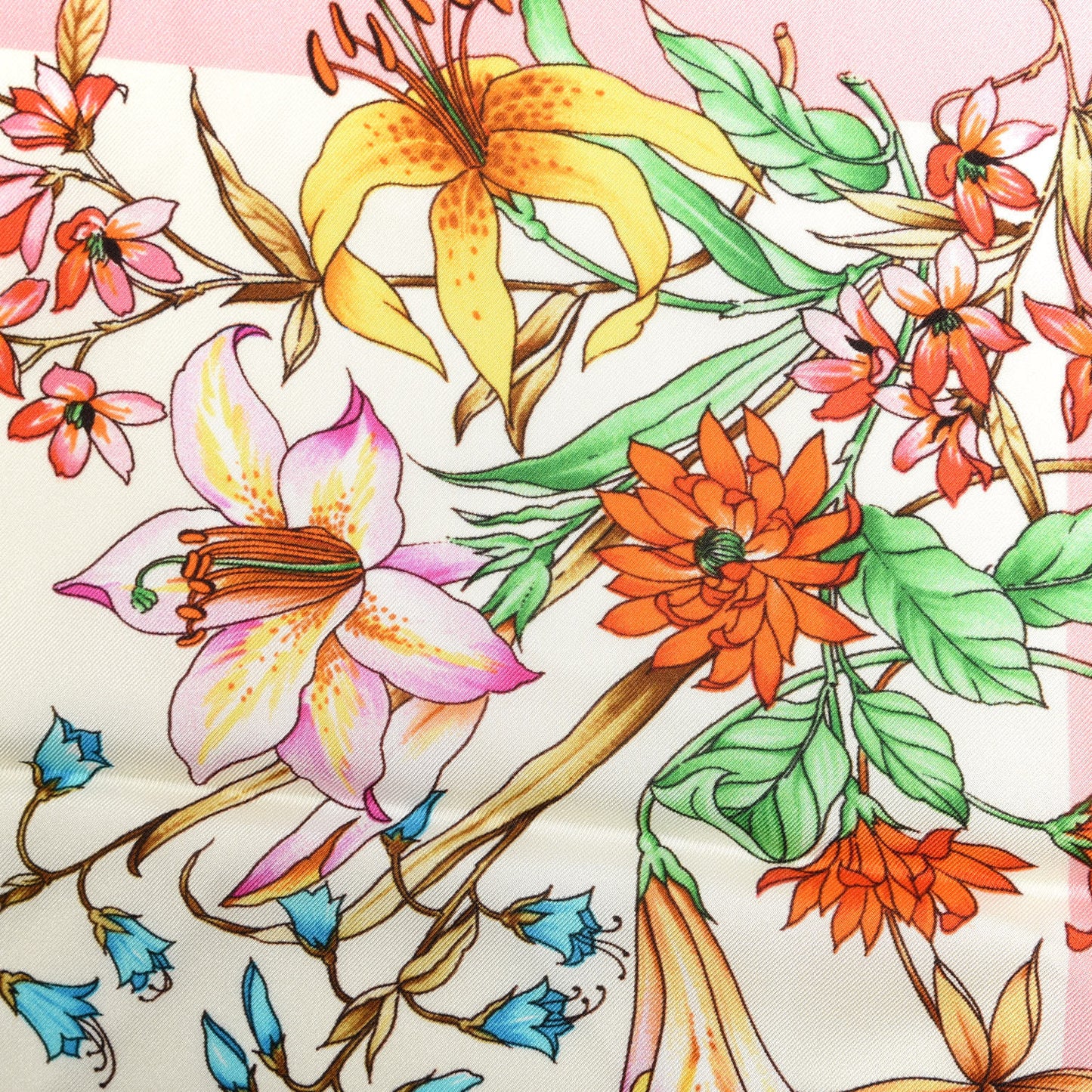 Silk Twill Eighties Bouquet Square Scarf Pink Ivory