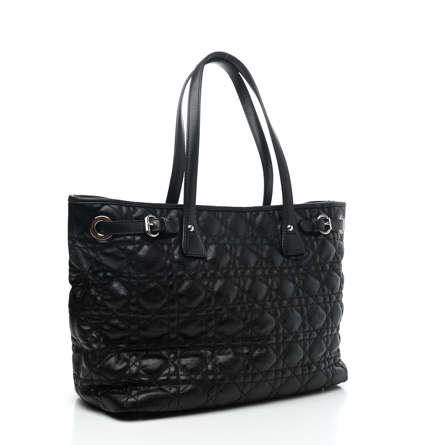 Christian Dior Coated Canvas Cannage Small Panarea Tote Black 2 of 4