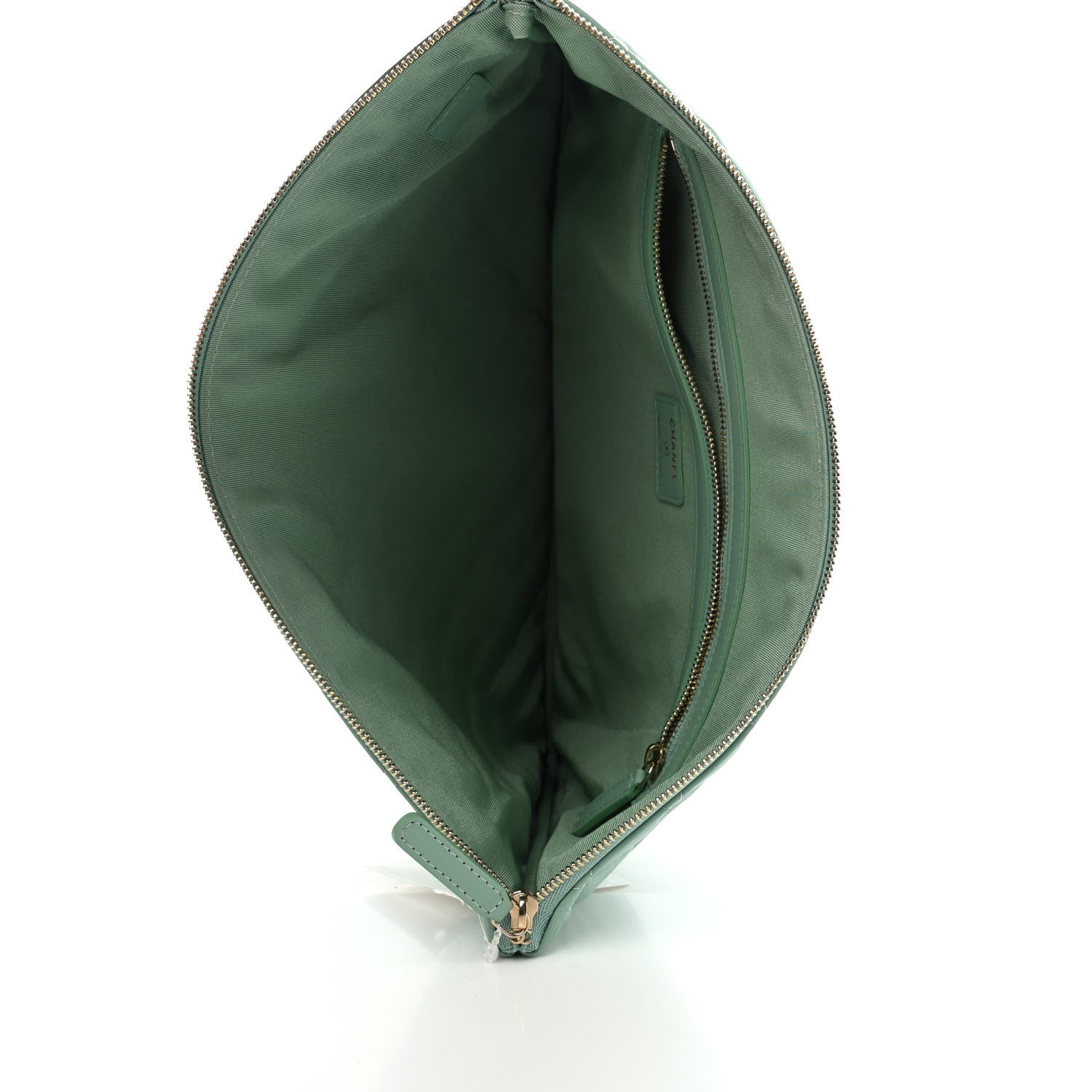 Chanel Lambskin Quilted Large Cosmetic Case Green 4 of 4