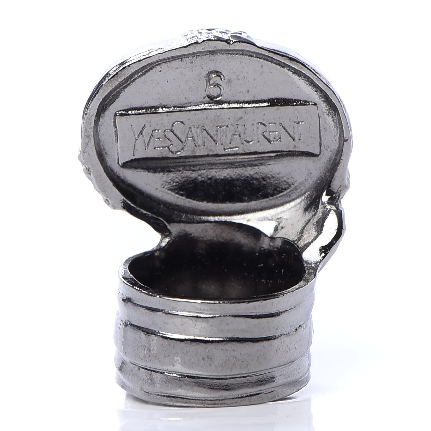 Saint Laurent Glass Cabochon Gunmetal Arty Ovale Ring 6 Black 3 of 6