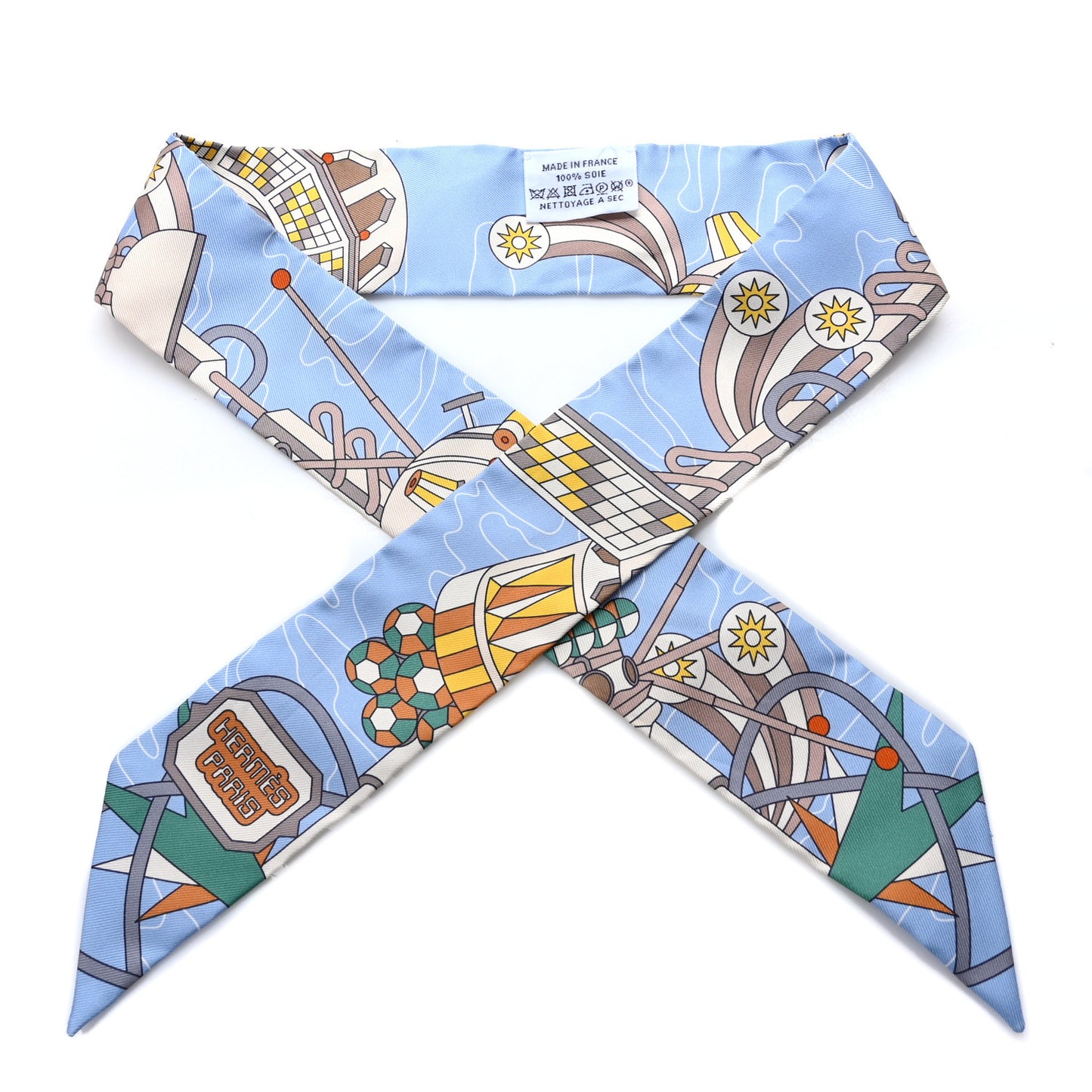Silk Odyssey Twilly Beige Bleu Ciel Jaune Vif