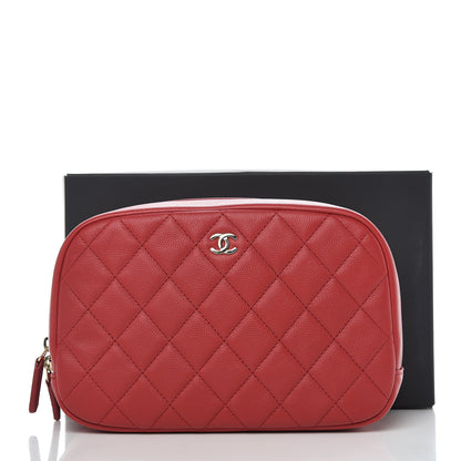Chanel Caviar Quilted Curvy Pouch Cosmetic Case Red 10 of 10