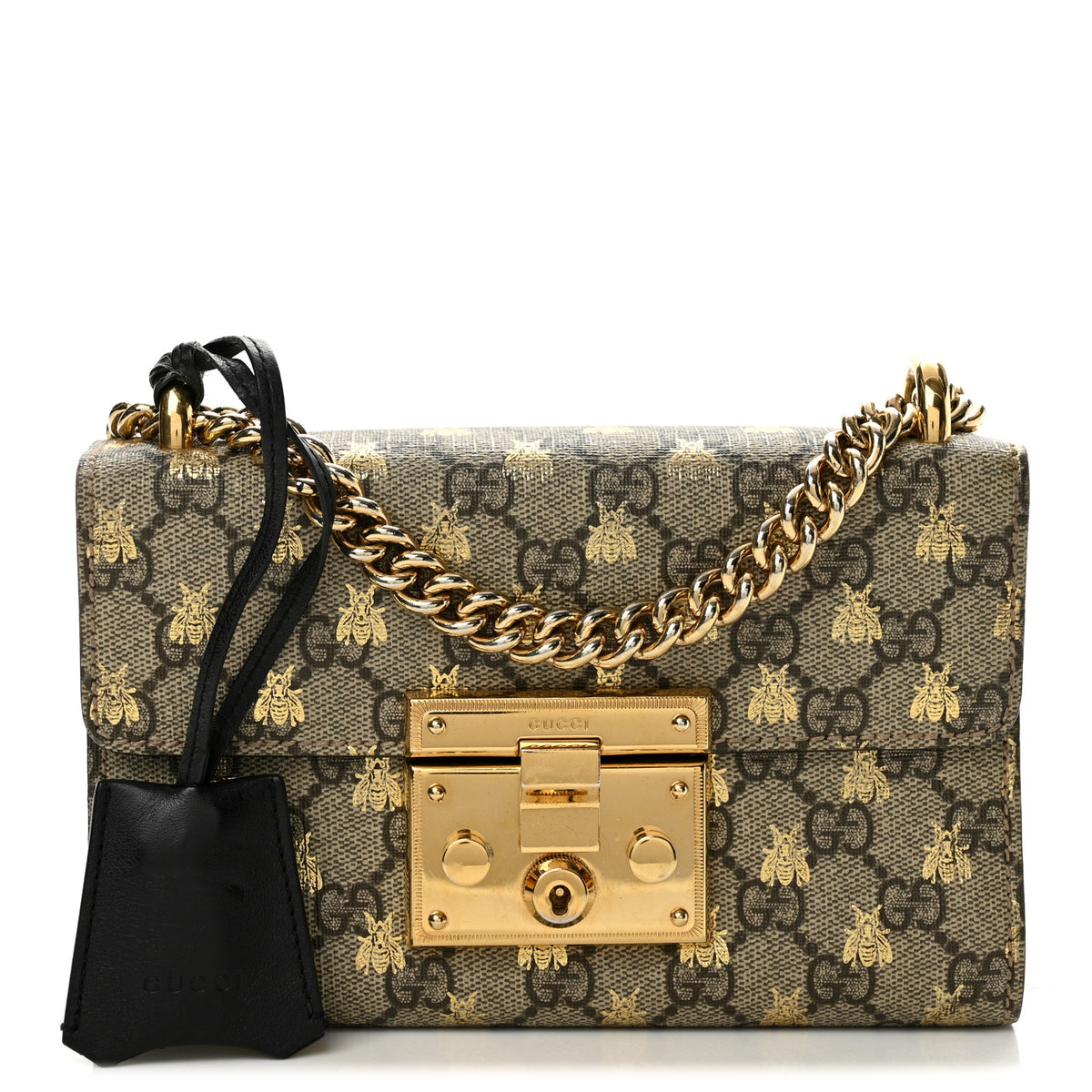 GG Supreme Monogram Bees Small Padlock Shoulder Bag Black