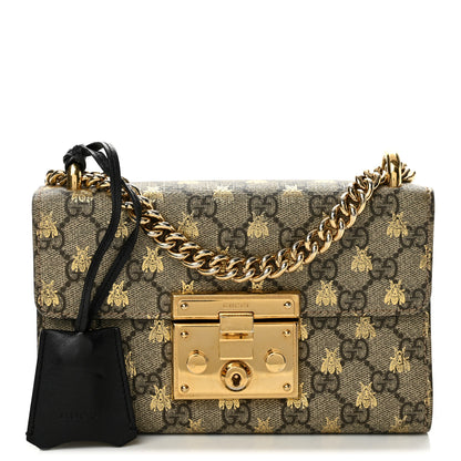 Gucci GG Supreme Monogram Bees Small Padlock Shoulder Bag Black 1 of 14