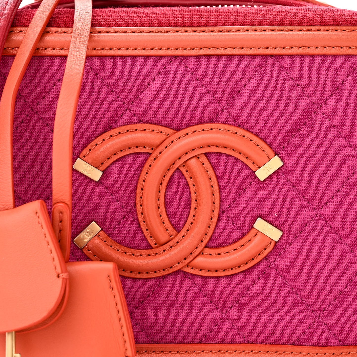 Jersey Quilted Small CC Filigree Vanity Case Pink Red Orange